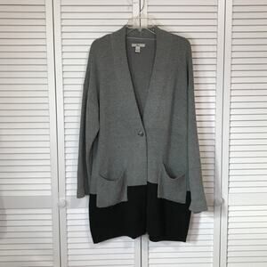 Bass Gray Black V-neck Long Sleeve Cardigan Sweater Women Tall L